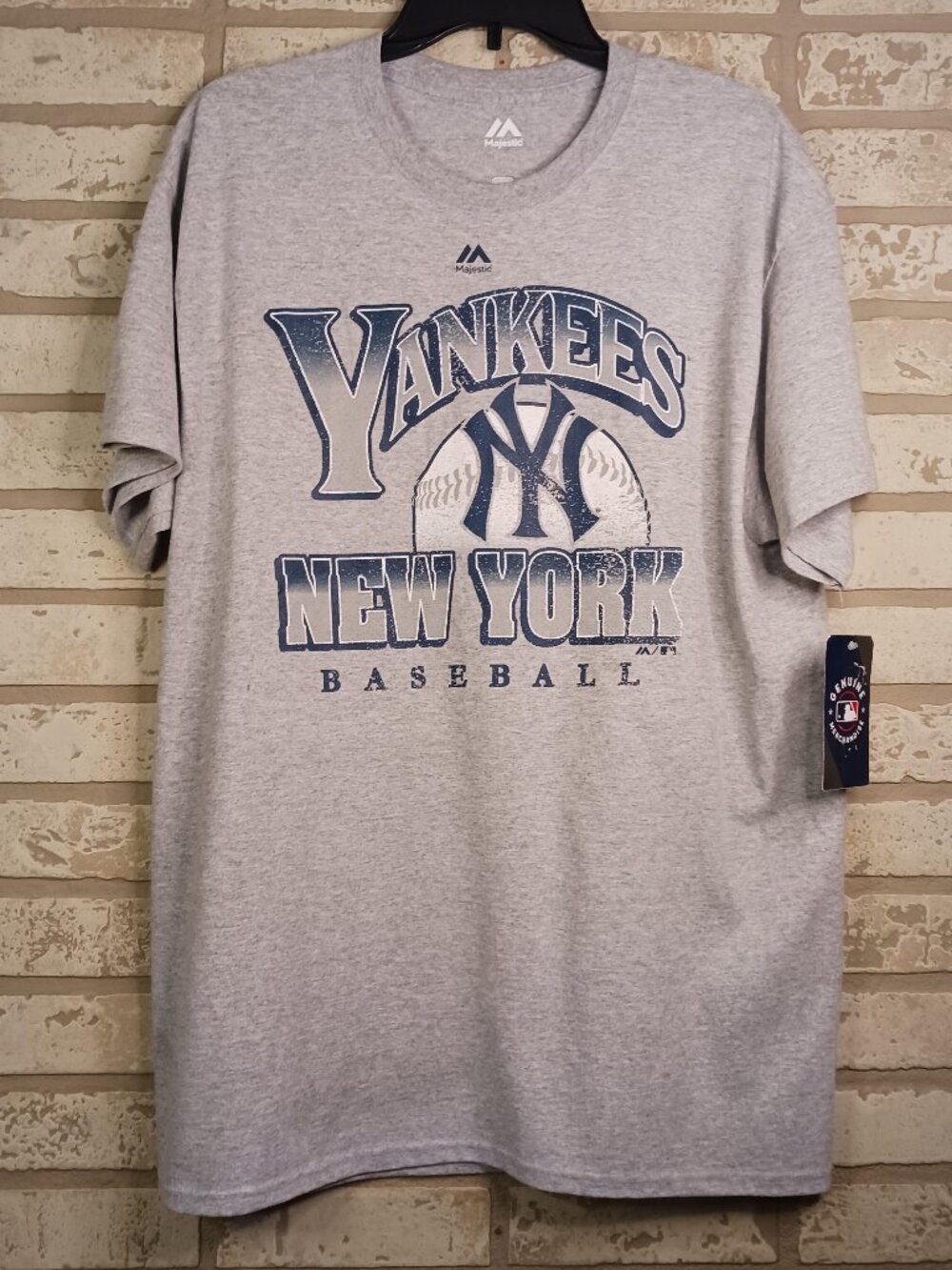 Majestic New York Yankees Large T Shirt Gray Short Sleeve MLB Baseball Tee